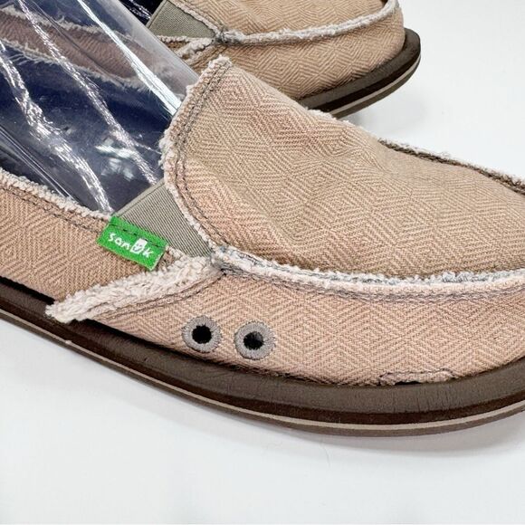 Sanuk Sidewalk Surfer Hemp Slip On Loafers Tan Herringbone Women 9 Beach Grunge - Picture 7 of 11